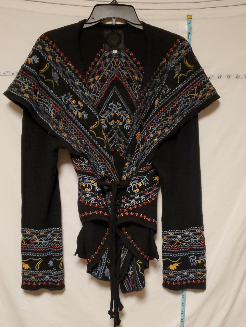 Johnny Was Biya Embroidered Black Womens Hooded Cardigan Lg Boho Fesival Western